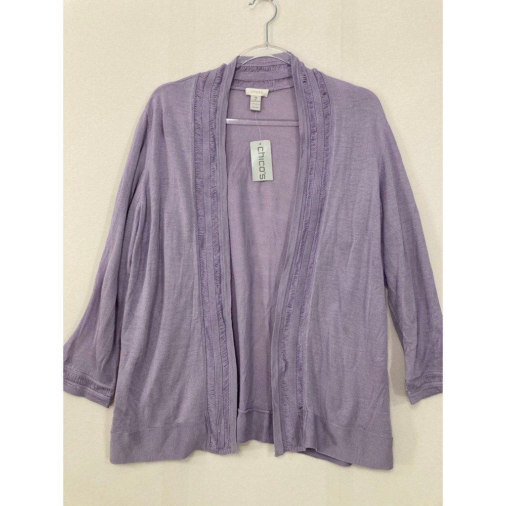 New Chico's Daniella Cardigan size Large/2 Wisteria‎ Purple 100% Silk Open Front